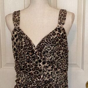 Cache Vintage Animal Print LaceTop w/ Crystal Rings on Straps